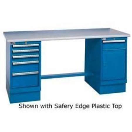 GLOBAL EQUIPMENT 72 x 30 Safety Maple Pedestal Workbench with 5 Drawers   Cabinet 253865